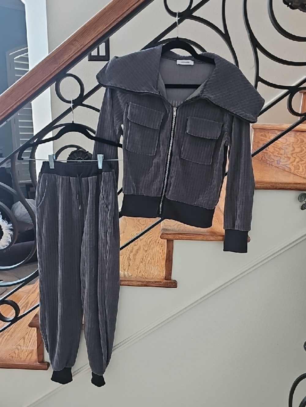 Women's Gray Corduroy Track Jacket & Jogger Set